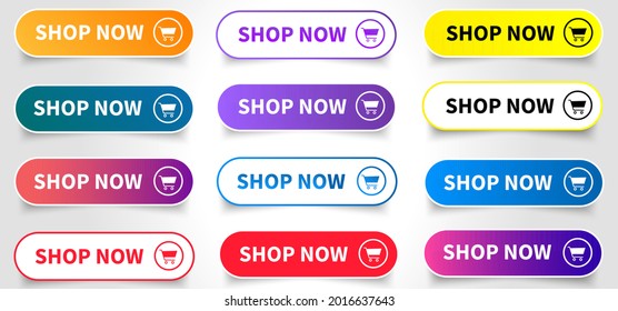 Jetzt einkaufen. Set von Button-Shop jetzt oder kaufen Sie jetzt. Moderne Kollektion für Web site. Vektorgrafik.