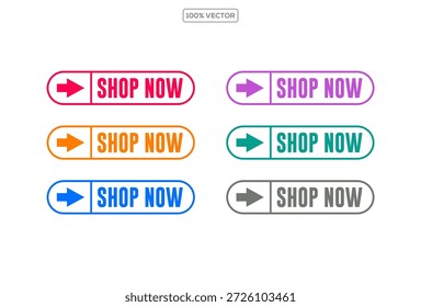 Compra ahora. Conjunto de Botón de la tienda ahora o comprar ahora. Colección moderna para el Sitio web. Diseño de Plantilla de Ilustración vectorial