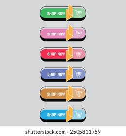 Shop now. Set of button shop now or order now. Modern collection for web site. Vector illustration graphics.