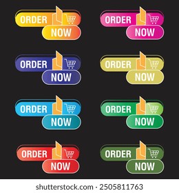 Shop now. Set of button shop now or order now. Modern collection for web site. Vector illustration graphics.