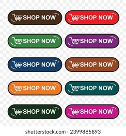 Shop now. Set of  buy now button with shopping cart. Modern collection for web site. Online shopping. Click here, apply, buttons hand pointer clicking. Web design elements.