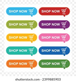Shop now. Set of  buy now button with shopping cart. Modern collection for web site. Online shopping. Click here, apply, buttons hand pointer clicking. Web design elements.