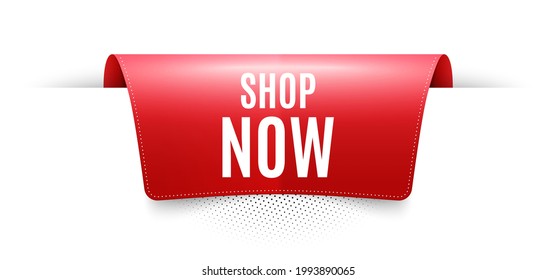 Shop now symbol. Red ribbon label tag. Special offer sign. Retail Advertising. Infographics price tag banner. Shop now badge shape. Website ribbon label banner. Vector