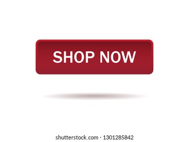 Shop now web site button isolated on white background. Trendy shop now button for web site, label, banner, sticker, design template, icon and logo. Business concept, vector illustration