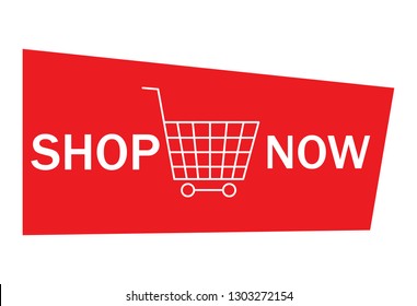 Shop now web site button isolated on white background. Trendy shop now button for web site, ui, label, banner, sticker, design template, icon and logo. Business concept, vector illustration