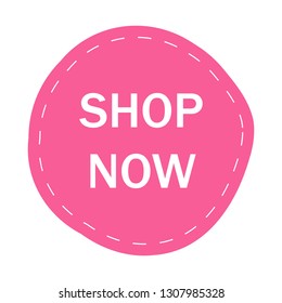 Shop now web site button isolated on white background. Trendy shop now button for web site, ui, label, banner, sticker, design template, icon and logo. Business concept, vector illustration