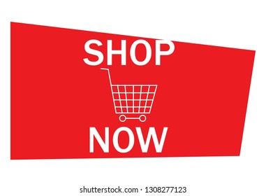 Shop now web site button isolated on white background. Trendy shop now button for web site, ui, label, banner, sticker, design template, icon and logo. Business concept, vector illustration
