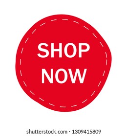 Shop now web site button isolated on white background. Trendy shop now button for web site, ui, label, banner, sticker, design template, icon and logo. Business concept, vector illustration