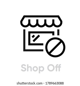 Icono de Comprar. Vector de línea modificable. Símbolo de círculo con un guión y edificio estilizado, tienda. Un solo pictograma.