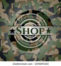 Shop on camouflage pattern. Vector Illustration. Detailed.