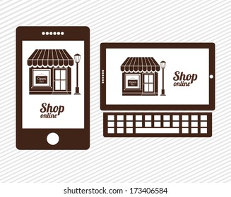 shop on line  over  lineal background. vector illustration