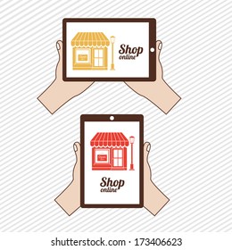 shop on line  over  lineal background. vector illustration