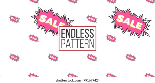 Shop online collection. Vector sale cloud seamless pattern. Fashion illustration, patches, stickers. Hand drawn background in vogue style.