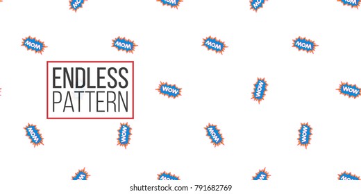 Shop online collection. Vector wow label seamless pattern. Fashion illustration, patches, stickers. Hand drawn background in vogue style.