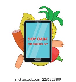 Shop Online for Groceries Day . Design suitable for greeting card poster and banner