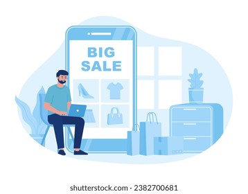 Shop online from home trending concept flat illustration