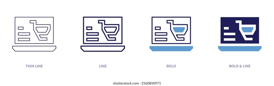 Shop online icon in 4 different styles. Thin Line, Line, Bold, and Bold Line. Duotone style. Editable stroke.