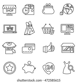 Shop online icons set. Online store collection. Thin line design