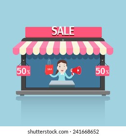 Shop online with laptop - Vector 
