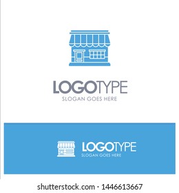 Shop, Online, Market, Store, Building Blue Solid Logo with place for tagline