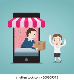Shop online with mobile phone - Vector 