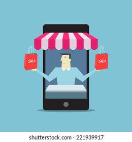 Shop online with mobile phone - Vector