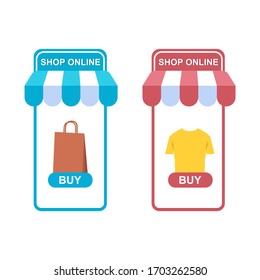 Tienda en línea en aplicación móvil,vector de ilustración del sitio web