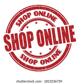 Shop online sign or stamp on white background, vector illustration