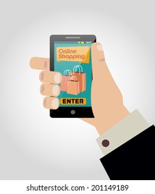 Shop online with smartphone vector template