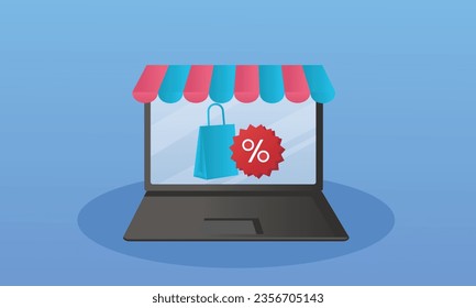 Shop online via the Internet.on blue background.Vector Design Illustration.