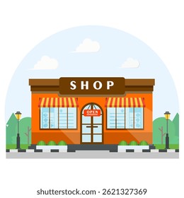 Shop open concept. Store building. Ideal for business web publications and graphic design.