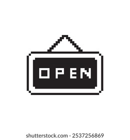 Tienda de arte de píxeles abiertos, Ilustración vectorial sobre fondo aislado.