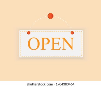 Shop opening sign in a white illustration