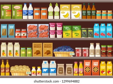 Shop of organic products. Supermarket. Vector illustration