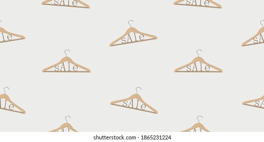 Shop outlet boutique design. Retail hangers seamless illustration, geometric repeat pattern, discount wrapping paper, branding elements, fashion consumer art.