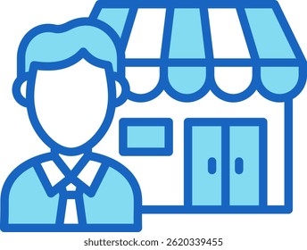 Shop Owner Icon Blue Vector Illustration