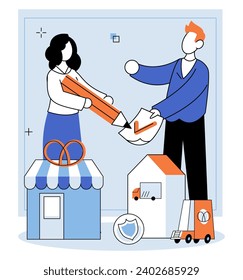 Shop owner. Vector illustration. Collaboration among industry players can lead to innovative solutions and growth Distribution channels play vital role in reaching customers effectively Negotiation