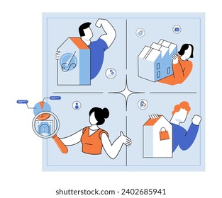 Shop owner. Vector illustration. Professional expertise is necessary for businesses to deliver high quality goods and services Agreements between businesses ensure mutually beneficial partnerships