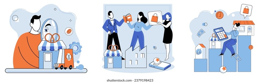 Shop owner. Vector illustration. Shopping is integral part retail experience for consumers Business finance and industry trends influence investment strategies and resource allocation Developing sound