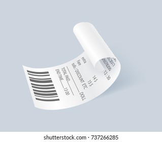 Shop paper print check vector element. Retail bill isolated object, realistic financial atm check, receipt records sale of goods or provision of service.