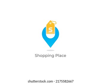 Shop Point Logo Concept sign icon symbol Design with Letter S. Price Tag and Pin Combination. Vector illustration logo template