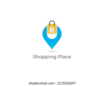 Símbolo del icono de símbolo del concepto del logotipo del punto de venta Diseño con letra R. Combinación de bolsos y pinzas. Plantilla de logotipo de ilustración de vector