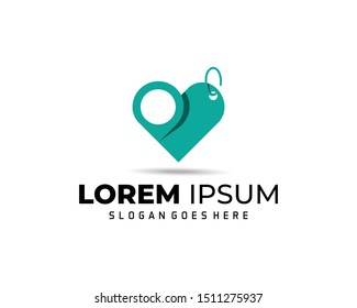 Shop Point Logo Template Design Vector, with love symbol