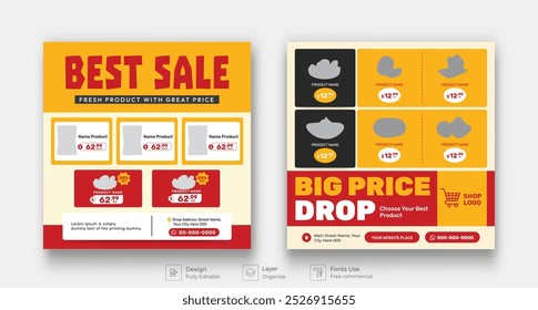 Shop promotion catalog social media post set template, product catalog sale promotion web banner social media, catalog square flyer