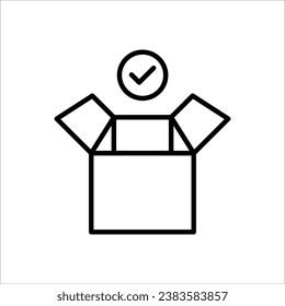 Shop purchase delivery, linear design, open order package on white background