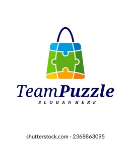 Shop Puzzle logo design vector template, Vector label of puzzle, illustration, Creative icon, design concept