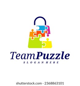 Shop Puzzle logo design vector template, Vector label of puzzle, illustration, Creative icon, design concept