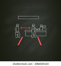 Shop Queue Chalk Icon. Consumer Keeping Safe Physical Distance At Supermarket Checkout Queue. Concept Shopping Guidelines During Covid Pandemic.Isolated Vector Illustration On Chalkboard