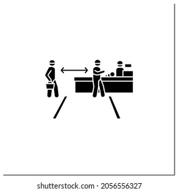 Shop Queue Glyph Icon. Consumer Keeping Safe Physical Distance At Supermarket Checkout Queue. Concept Shopping Guidelines During Covid Pandemic.Filled Flat Sign.Isolated Silhouette Vector Illustration