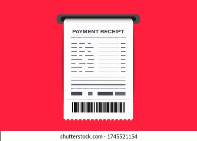 Shop receipt with barcode. Paper check, reciepts and financial-check. Invoice sign. A receipt the sale of goods or provision of a service. The concept of receiving a check about payment